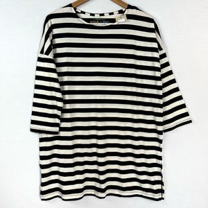 Gudrun Sjoden Womens M Tunic Top 100% Organic Cotton Tee Striped Black Ivory